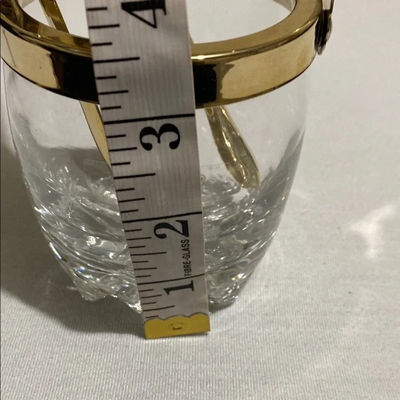 Small Crystal Ice Bucket with Gold Color Metal Trim and Ice Tong Made in Italy - Picture 9 of 10